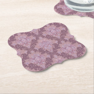 Dusty Lavender Rose Mauve Lilac Elegant Damask Paper Coaster