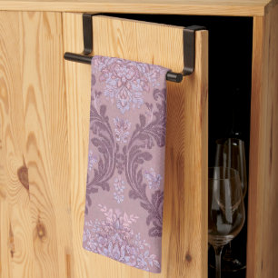 Dusty Lavender Rose Mauve Lilac Elegant Damask  Tea Towel