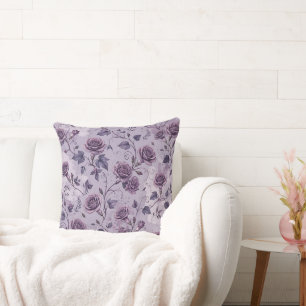 Dusty Lavender Rose Moody Dreamy Hues Floral Cushion