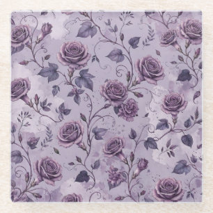 Dusty Lavender Rose Moody Dreamy Hues Floral Glass Coaster