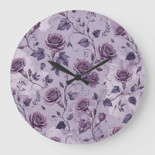 Dusty Lavender Rose Moody Dreamy Hues Floral Large Clock