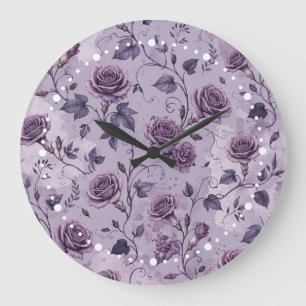 Dusty Lavender Rose Moody Dreamy Hues Floral Large Clock
