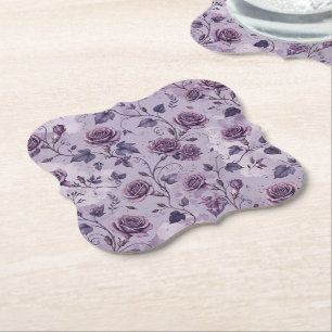 Dusty Lavender Rose Moody Dreamy Hues Floral Paper Coaster