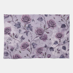 Dusty Lavender Rose Moody Dreamy Hues Floral Tea Towel