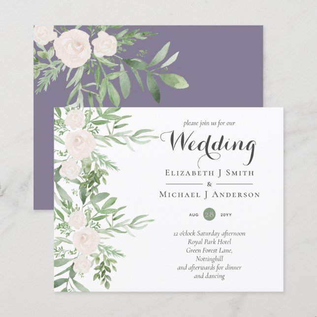 Dusty LAVENDER Sage Floral BUDGET WEDDING Invites (Front/Back)