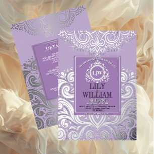Dusty Lavender Silver Classic Monogram Boho Weddin