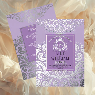 Dusty Lavender Silver Classic Monogram Boho Weddin