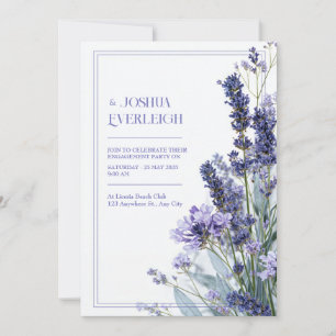 Dusty Lavender Teal Sketch Floral Frame Wedding Invitation