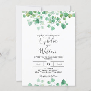 Dusty Leaf Greenery Modern Wedding Invitation