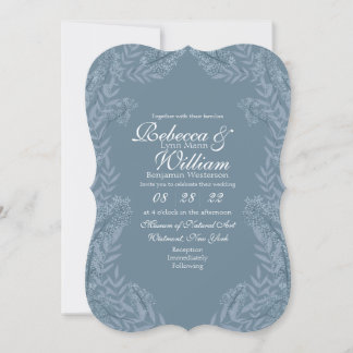 Dusty Light Blue Wedding Vintage Botanical Invitation