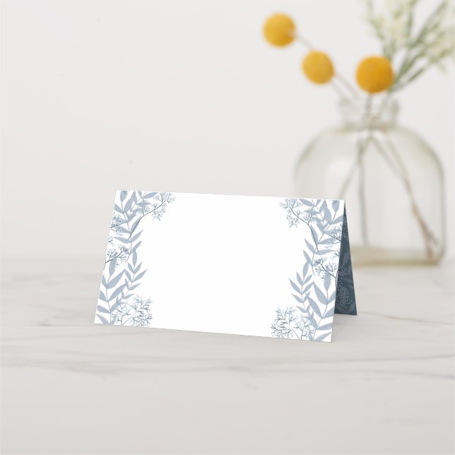Dusty Light Blue Wedding Vintage Botanical Place Card (Front)