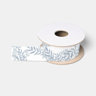 Dusty Light Blue Wedding Vintage Botanical Satin Ribbon