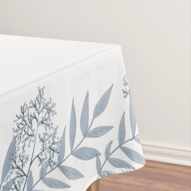 Dusty Light Blue Wedding Vintage Botanical Tablecloth (In Situ)