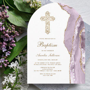 Dusty Lilac Agate Baptism Invitation