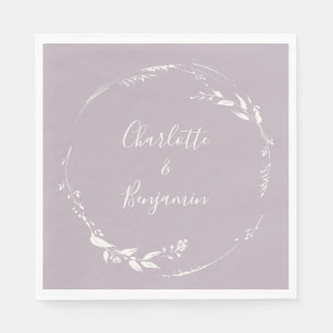 Dusty Lilac Floral Wreath Calligraphy Personalised Napkin