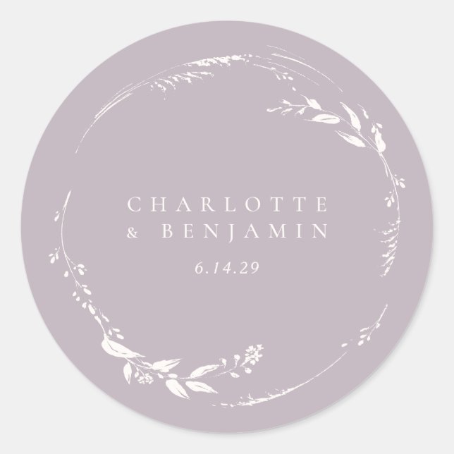 Dusty Lilac Floral Wreath Monogram Personalised Classic Round Sticker (Front)