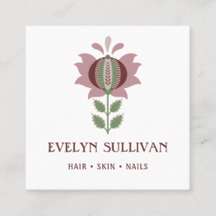 dusty lilac folk art flower square business card