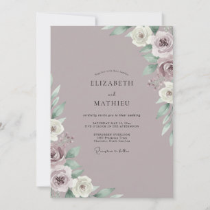 Dusty Lilac Leafy Wedding Invitation
