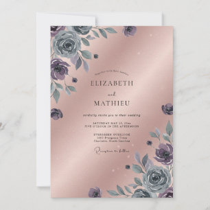 Dusty Lilac Mauve Ranunculus Eucalyptus Wedding Invitation