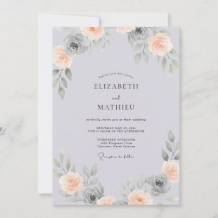 Dusty Lilac Peach Petal Wedding Invitation