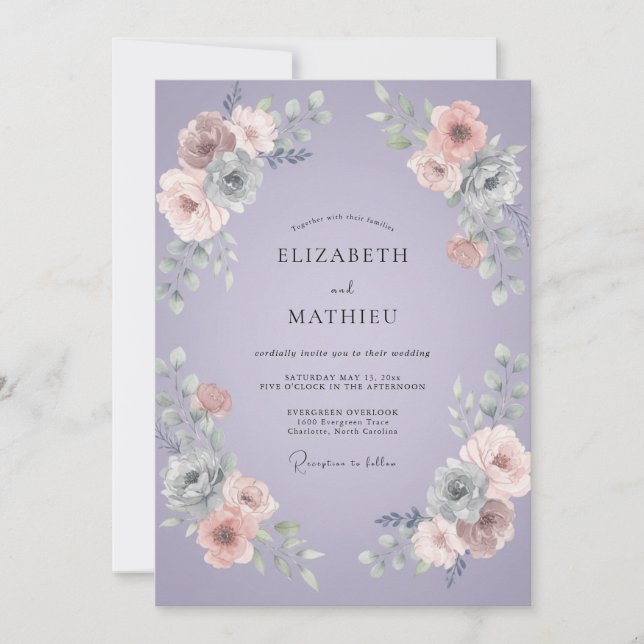 Dusty Lilac Peony Wedding Invitation (Front)