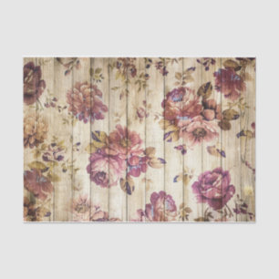 Dusty Lilac Pink Flowers Light Beige Wood Planks Tissue Paper
