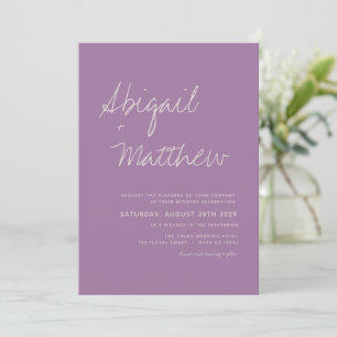 Dusty Lilac Purple Minimalist Handwriting Wedding  Invitation