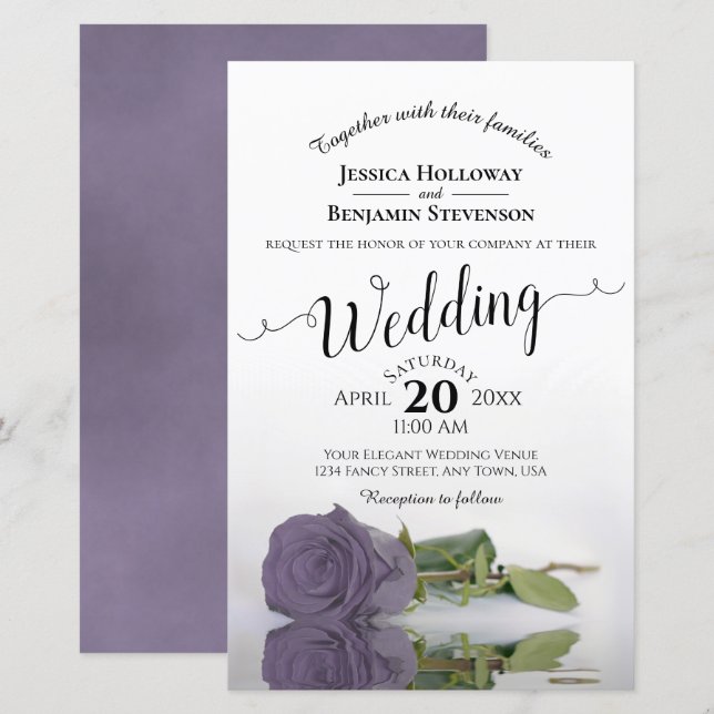 Dusty Lilac Purple Rose BUDGET Wedding Invitation (Front/Back)