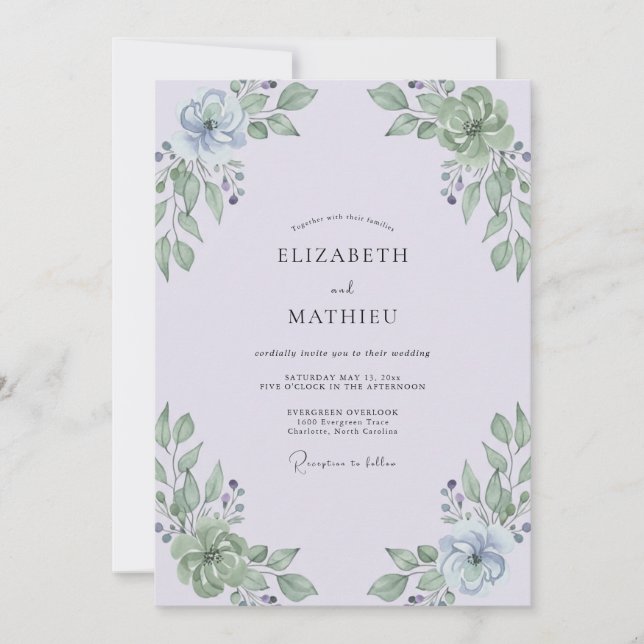 Dusty Lilac Sprig Eucalyptus Wedding Invitation (Front)