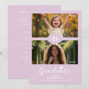 Dusty Lilac Then & Now Timeline Graduate 2-Photo Invitation