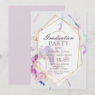 Dusty Lilac Watercolor Floral Graduation Invitation