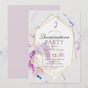 Dusty Lilac Watercolor Floral Quinceañera Invitation