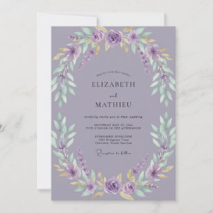 Dusty Lilac Wreath Wedding Invitation