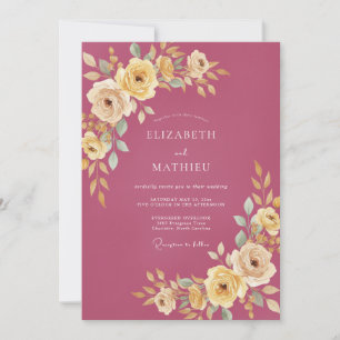 Dusty Magenta Bloom Wedding Invitation