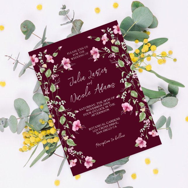 Dusty Maroon Pink Hibiscus Bloom Wedding Shower Invitation (Creator Uploaded)