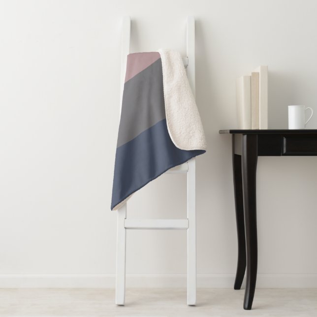 Dusty Mauve and Grey Abstract Colour Block Sherpa Blanket (In Situ)