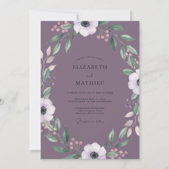 Dusty Mauve Anemone Wedding Invitation (Front)