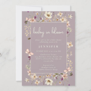 Dusty Mauve Baby In Bloom Wildflower Baby Shower Invitation