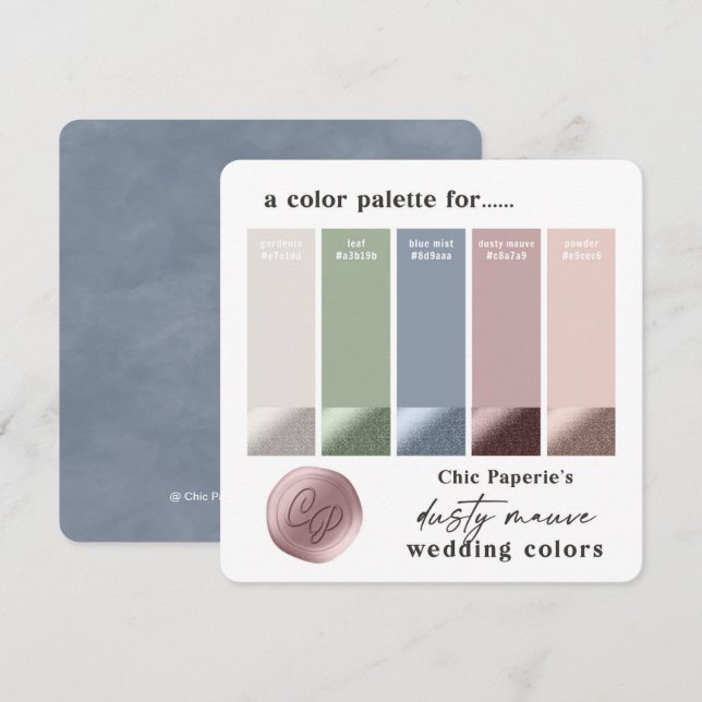 Dusty Mauve & Blue 2022 Wedding Colour Palette Car Invitation (Front/Back)