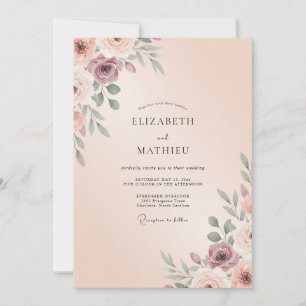 Dusty Mauve Blush Peony Wedding Invitation