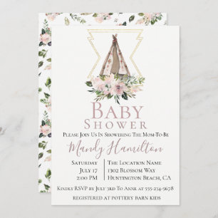 Dusty Mauve Botanical Boho Baby Shower Invitation