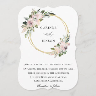 Dusty Mauve Botanical Gold Hoop Wedding Invitation