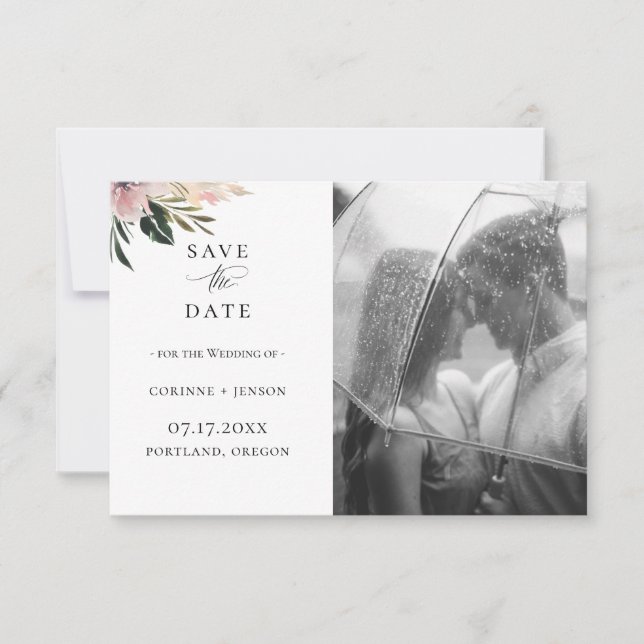 Dusty Mauve Botanical Photo Save The Date Announcement (Front)