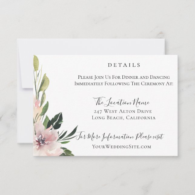 Dusty Mauve Botanical Wedding Details Invitation (Front)