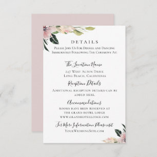 Dusty Mauve Botanical Wedding Details Invitation