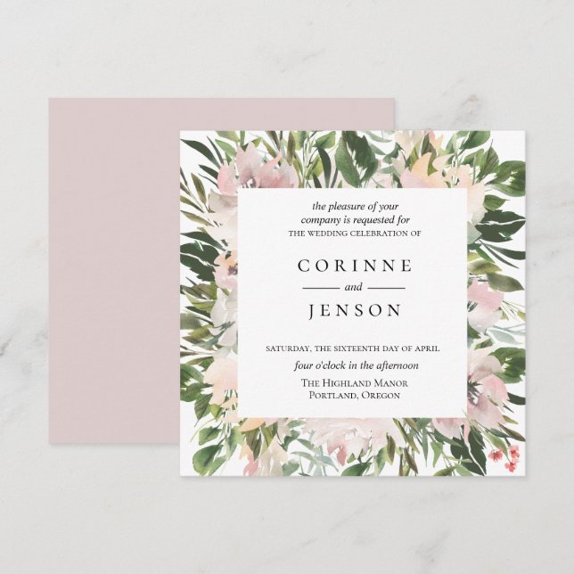 Dusty Mauve Botanical Wedding Invitation (Front/Back)