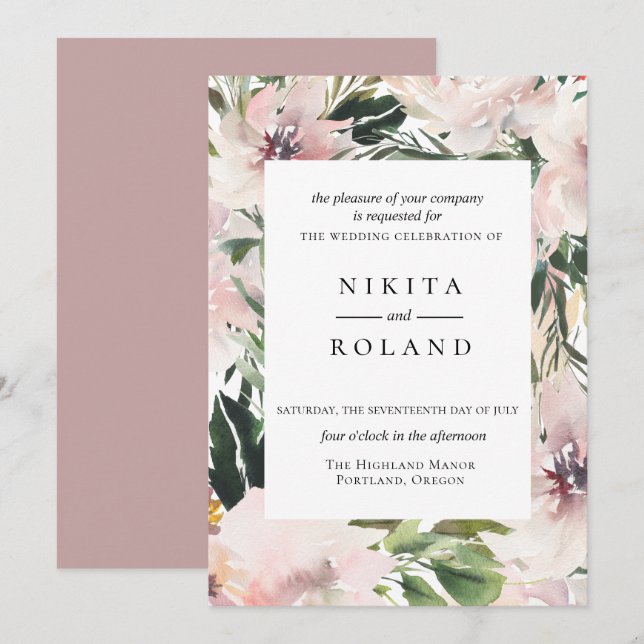Dusty Mauve Botanical Wedding Invitation (Front/Back)