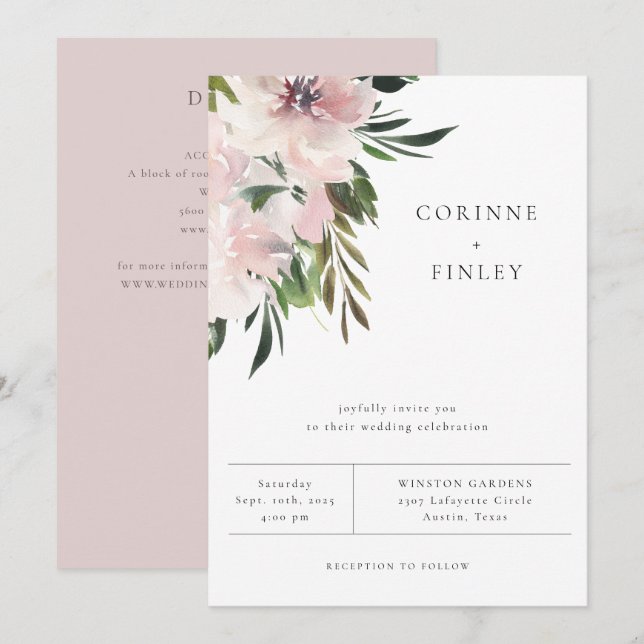 Dusty Mauve Botanical Wedding Invitation (Front/Back)