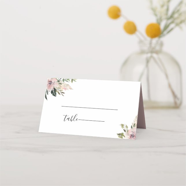 Dusty Mauve Botanical Wedding Place Card (Front)