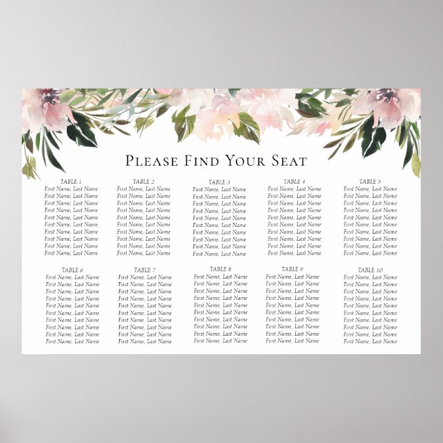 Dusty Mauve Botanical Wedding Seating Chart (Front)